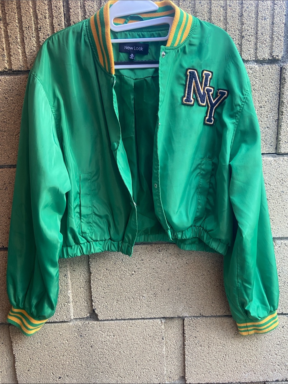 New Look Green Bomber Jacket with Yellow Stripe Trim